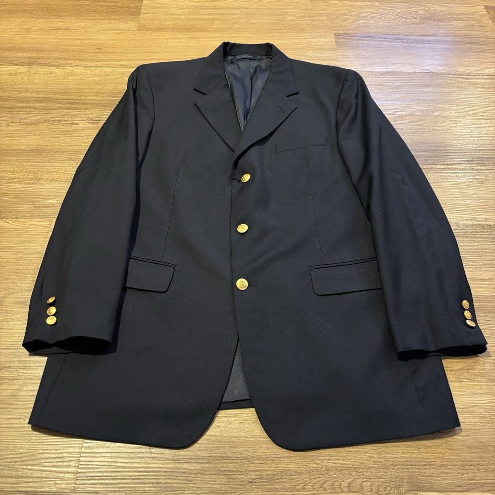 VTG Brooks Brothers BrooksEase Navy Blue Wool Blazer 42L Gold Crest Buttons USA